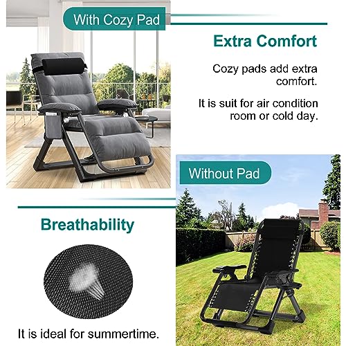 DoCred Zero Gravity Chair, Lawn Recliner, Reclining Patio Lounger Chair, Folding Portable Chaise with Detachable Soft Cushion, Cup Holder, Headrest - color: Modern Gray, style: Zero Gravity Chair