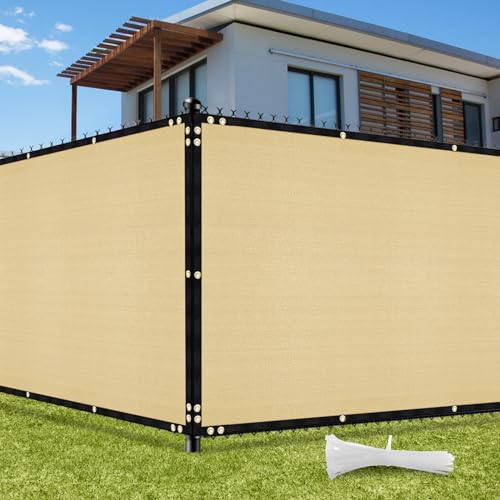 UIRWAY Privacy Screen Fence 6ft x 50ft Sand, Heavy Duty 170GSM 90% Blockage Chain Link Fence Privacy Screen, UV Resistant Outdoor Windscreen Shade Net for Backyard Garden Patio Yard with Cable Ties - color: Sand, size: 6' x 50'