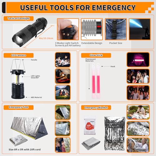 Survival Kit, Gifts for Men Women Teen Boys, 252 pcs Survival Gear and Equipment Mini First Aid Kit for Car Home, Emergency Kit with Molle System for Earthquake, Outdoor Adventure, Car Travel - style: 252pcs-black