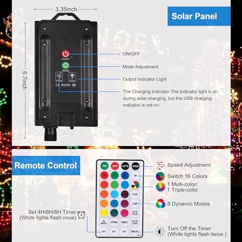 XEWEA Solar String Lights Outdoor, 16Colors 66LED 39Ft Waterproof Outdoor String Lights with 20Modes Remote for Garden Home Party Christmas Halloween Decorations - color: Solar-66Ball