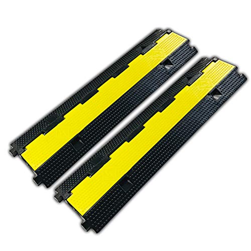 2 Pack Rubber Cable Ramp Hose Cable Protector Ramp 2 Channel 22000Lbs Load Capacity Traffic Speed Bump Wires Power Lines Extension Cord Cover for Indoor Outdoor - color: 22000Lbs-2Channel-2Pack