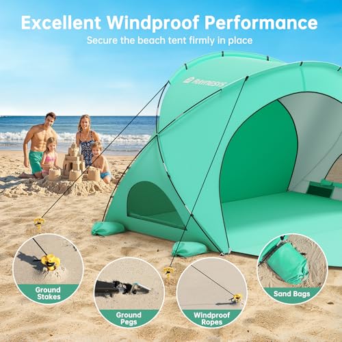Raynesys Beach Tent Sun Shelter, Sun Shelter for 1-4 Person, Beach Shade Tent, Beaches Shade with 2 Zippered Doors, Portable Tents for Camping Fishing, Green - color: Green, size: For 4 Person