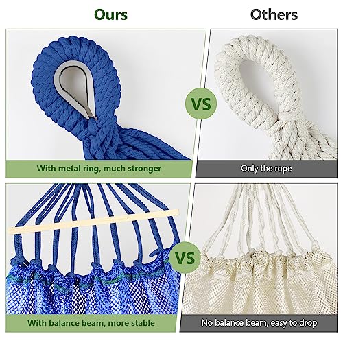 Outdoor Hammock, Super Soft and Breathable Mesh Hammock Made of Cool Nylon with Wooden Bars for Indoor, Balcony, Terrace, Garden, Camping, Backpacking - color: Blue