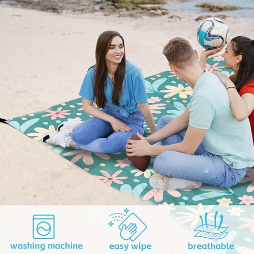 Beach Blanket Waterproof Sandproof Oversized, Extra Large Beach Mat 79" X 87"/110"x118" for 1-8 Adults Sand Free, Quick Drying Durable Outdoor Picnic Mat for Beach Travel Camping Hiking - color: Flower, size: 9x10 FT (1～8 Person)