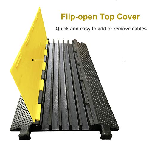 Reliancer 5 Channel Rubber Cable Protector Ramp Traffic Speed Bump 18000lbs Capacity Heavy Duty Cable Protective Cover Ramp Driveway Hose Cord Track Protector Wires Concealer w/Flip-Open Top Cover - size: 1 Pack 5-Channel