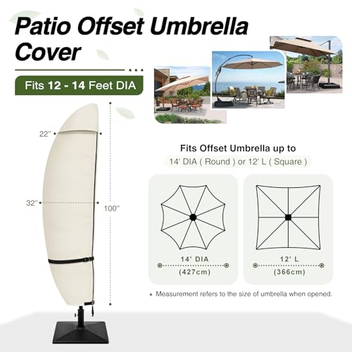 Porch Shield Patio Umbrella Cover - Outdoor Waterproof Garden Offset Banana Parasol Cover Fits Cantilever Offset Umbrella 12-14 Feet, Beige - color: Beige, size: Fits Offset Umbrella 12 - 14 Feet DIA