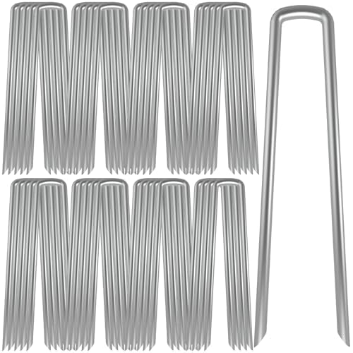 AAGUT 12 Inch 8 Gauge Landscape Staples 40 Pack Galvanized Garden Stakes Heavy Duty Sod Pins Fence Ground Stakes for Weed Barrier Fabric Ground Cover Dripper Irrigation Tubing Soaker - color: Silver, size: 12'' x 40Pcs-8Ga
