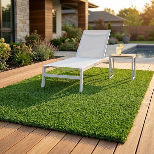 Fasmov Green Artificial Grass Rug Grass Carpet Rug 3.2' x 6.5', Realistic Fake Grass Deluxe Turf Synthetic Turf Thick Lawn Pet Turf -Perfect for Indoor/Outdoor
