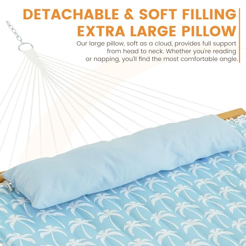 Lazy Daze Hammocks 12FT Quilted Fabric Hammock with Soft Pillow, Double 2 Person Tree Hammock with Spreader Bar for Outside Patio Poolside Backyard Beach, 450 lbs Capacity, Coastal Floral - color: Coastal Floral