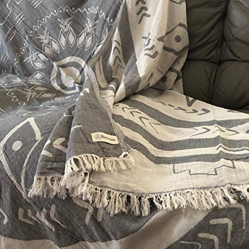 Bersuse 100% Cotton Kona XL Throw Blanket Turkish Towel Beach Blanket - Beach Camping Essentials - 75x90 Inches, Anthracite - color: Anthracite