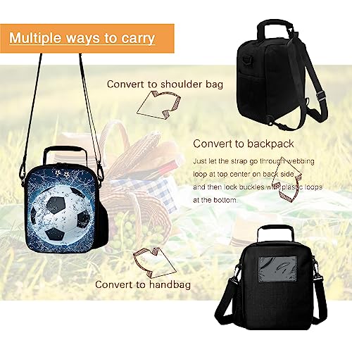 Lunch Tote, 2019 Upgrade Insulated Football Lunch Bag- Waterproof Reusable Lunch Box Portable Meal Bag Ice Pack for Kids Boys Girls -Blue - color: Football Blue