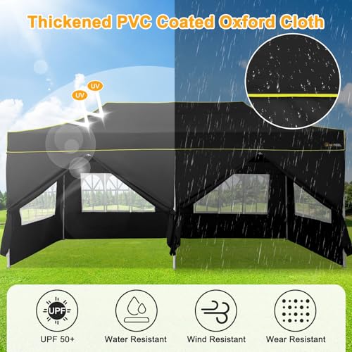 HOTEEL 10x20 Heavy Duty Pop Up Canopy Tent with Sidewalls, Commercial Outdoor Canopy Tents for Parties Event Wedding with Roller Bag, Waterproof & UV 50+, Upgraded Thickened Hexagonal Legs, Black - color: Black, size: 10x20FT (+6 Walls)
