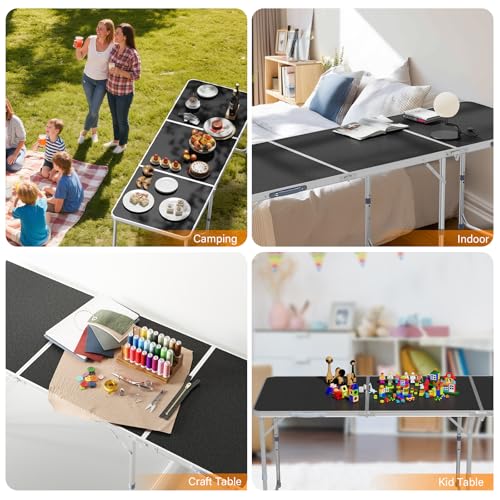 VINGLI 6ft Folding Camping Table with Carry Handle,Portable Utility Table Multipurpose for Party Picnic Tailgating Outdoor Patio Garden Indoor Kitchen … - color: Black, size: 6ft