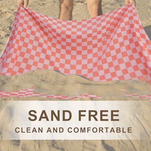 2 Packs Checkered Plaid Travel Towel Turkish Towel Beach Vacation Essentials Blanket Quick Dry Lightweight Hawaii Summer Necessities Europe Mexico Costa Rica Florida Trip Airplane Accessories Flight - color: 2 Pack Green Coral, size: 72 x 36 inch