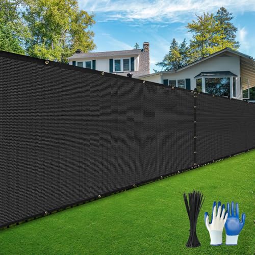 Privacy Fence Screen,with Gloves, 6X50FT Heavy Duty 220GSM 98% Blockage Privacy Screen Fence for Outdoor Wall Garden Yard Backyard (Black) - color: Black, size: 6x50 Ft