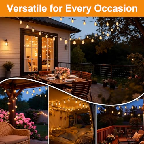 50FT Outdoor String Lights, 15m Waterproof Remote LED Patio Lights with 19+1 S11 Bulbs 10FT Extension Cable, Dimmable Outside Hanging Lights for House, Porch,Yard,Garden,Bistro, Gazebo lighting