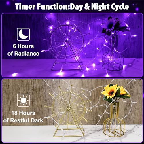 cshare String Lights Outdoor Waterproof 9.8ft 30 LED, Purple Fairy Lights Battery Operated with Timer Clear Wire for Indoor & Outdoor Christmas Halloween Decorations Garland Party Garden - color: Purple