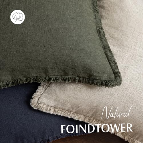 Foindtower Decorative Linen Fringe Throw Pillow Covers Cozy Boho Farmhouse Cushion Cover with Tassels Soft Accent Pillowcase for Chair Sofa Bed Living Room Home Decor, 16×16 Inch, 1PC,Dark Olive Green - color: Rifle Green, size: 16" x 16" (Pack of 1)