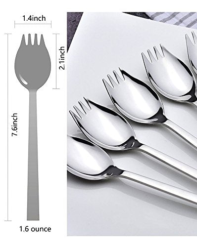 6-pack Stainless Steel Sporks for Everyday Use, Back to school lunch supplies Camping Hiking Heavy Duty Flatware set,7.6-inch (M) - size: 7.6 inch