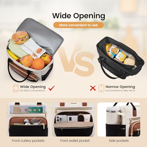 LOVEVOOK Insulated Lunch Bag Women,Wide Opening Adult Lunch Box Women,Leakproof Cooler Bag for Work Picnic Beach Family College,Lunch Teacher Tote Bag with Adjustable Shoulder Strap and Cup Holder - color: Dark Purple with Black, size: X Large —18l