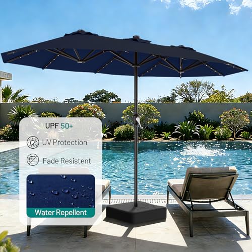 AreShark 13 FT Patio Umbrella with Solar Lights, Double-Sided Outdoor Table Umbrellas with Crank, Large Rectangular Market Umbrella for Porch, Lawn, Pool, Backyard, Navy - color: Navy, size: 6.5x13 Ft