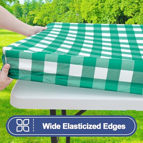 Smiry Picnic Table Cloth 2 Pack, Waterproof Elastic Fitted Tablecloths for 24x48 Rectangle Tables, Washable Polyester Buffalo Plaid Tablecloth for Camping, Dining & Outdoor (Green & White, 24" x 48") - color: Green and White, size: 24" x 48"