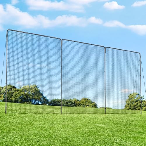 Backstop Net System for Backyard – Heavy Duty Sports Barrier Net with Steel Posts, Movable/Socketed Ball Stop Net for Soccer, Baseball, Training - size: 30FT Wide, style: Upgraded Socketed-1.75 Inch Net