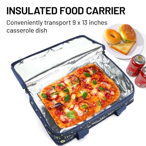 MIER Insulated Casserole Carrier for Hot or Cold Food Thermal Food Carrier Bag for Lasagna Potluck Parties Picnic Cookouts, Fits 9"x13" Baking Dish/Foil Pan, Deep Blue - color: Deep Blue, size: 16 x 10 x 4 inches