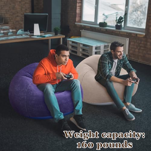 Realspring Inflatable Bean Bag Chairs Outdoor Blow up Camping Chairs Inflatable Lazy Sofa Folding Portable Bean Bag Loungers Couch for Movie Night(Brown, Blue,2 Pcs) - color: Brown, Blue