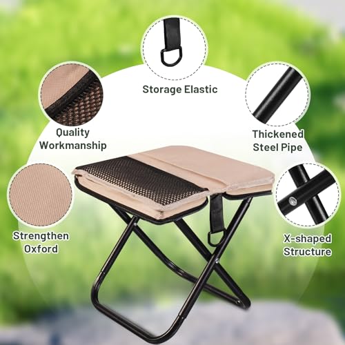 Ultra-Thin Portable Folding Stool - 1.97" Slim Fold, 0.99LB Lightweight, 200LB Capacity Camping Chair for Adults, Compact Collapsible Seat for Outdoor Fishing, Hiking, Events & Queue（Khaki） - color: Khaki