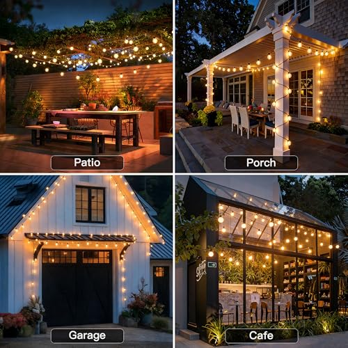 50FT Outdoor String Lights with Remote Dimmer, 25 + 2 Spare Led G40 Bulbs Connectable Dimmable Balcony Lights, Support Timer Waterproof Shatterproof for Patio Porch Garage Cafe - style: 50FT-G40(Remote+Dimmer)
