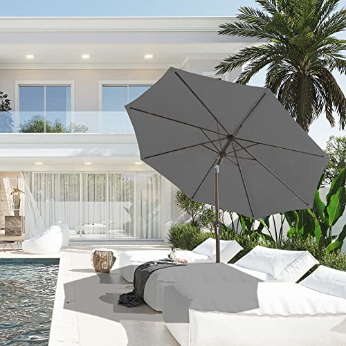 JEAREY 9FT Outdoor Patio Umbrella Outdoor Table Umbrella with Push Button Tilt and Crank, Market Umbrella 8 Sturdy Ribs UV Protection Waterproof for Garden, Deck, Backyard, Pool (Dark Gray) - color: Dark Gray