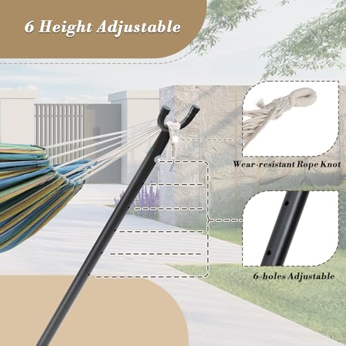 Athena Collection Double Hammock with Stand for Outside, Heavy-Duty Steel Stand 250 Lbs Weight Capacity, Portable Outdoor Hammock Swing with Carry Bag for Indoor, Outdoor, Backyard, Blue Yellow - color: Blue Yellow