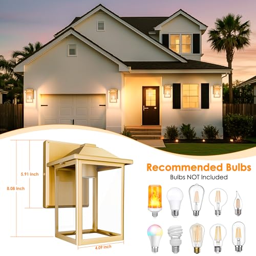 MATAMEYE Outdoor Wall Lantern, Exterior Waterproof Wall Sconce Light Fixture, Gold Front Door Mounted Lighting with Glass, Anti-Rust Porch Lamp - color: Gold, size: 8.08 inch