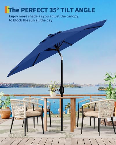 GarveeLife Outdoor Patio Umbrella, Table Market Umbrella with Push Button Tilt and Crank, 8 Sturdy Ribs UV Protection Waterproof for Garden, Deck, Backyard, Pool - color: Navy Blue, size: 7.5FT