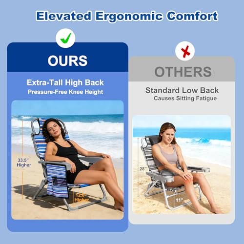 DIAMONDFORGE Lightweight Portable Beach Chair for Adults, 350 LBS Capacity Backpack Beach Chair, Reclining Beach Chair with 5-Position Lay Flat, Large Cup Holder for Beach Camping Sports, 1 Pack - color: Orange Blue, size: Oversized
