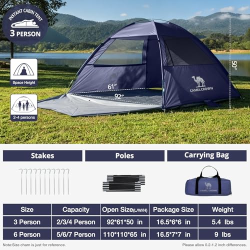 CAMEL CROWN Beach Tent UPF 50+ Sun Shelter for 2/3/5/6 Person, Lightweight Portable Sun Shade with Sand Anchor, Family Beach Day & Outdoor Adventures - color: Navy Blue, size: 2/3 Person