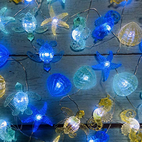 Coastal Solar String Lights Outdoor Garden Lights Marine Life Solar Fairy Garden Lights for Outside 14ft 40LED Waterproof Turtle Seahorse Starfish Clam Beach House Nautical String Lights Yard Decor - style: Under the sea