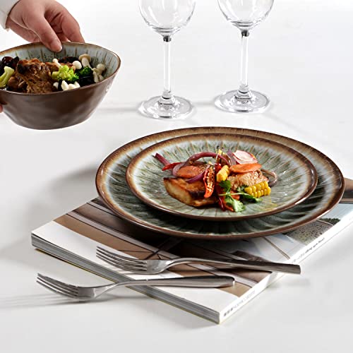 Melamine Dinnerware Sets for 4,12 Pcs Party Plates and Bowls Sets,Outdoor Use Harvest Dinner Dishes Set,Great for RVs Camping,Lightweight Unbreakable,Dishwasher Safe,Sage Green - color: Classic Green