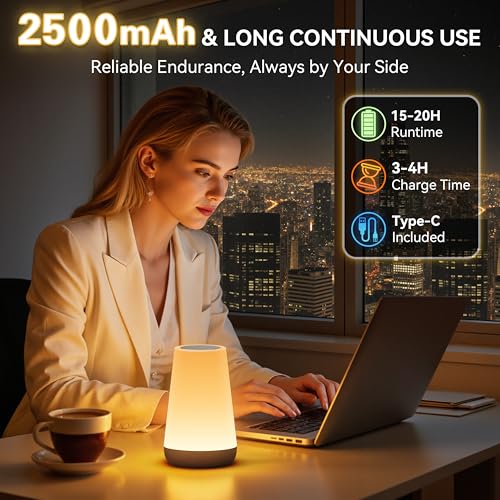 Auxmir Rechargeable LED Night Light, Touch & Remote Control Bedside Lamp with 13 Colors, 5 Brightness Levels, Portable Table Lamp for Kids Baby Nursery, Bedroom, Bathroom, Camping, Dark Brown - color: Dark Brown
