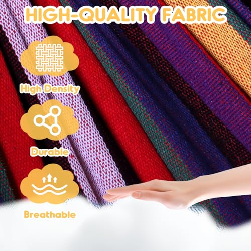 ANYOO Cotton Hammock Portable Camping Hammocks for Hanging Sturdy Garden Comfortable Fabric Hammock with Tree Straps Up to 660lbs with Travel Bag for Camping Outdoor/Indoor Patio Backyard - color: Rainbow