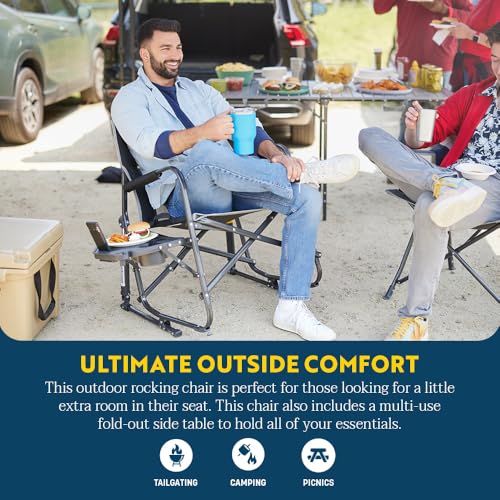 GCI OUTDOOR Freestyle Rocker XL with Side Table Camping Chair | Portable Folding Rocking Chair with Solid, Durable Armrests, Drink Holder & Comfortable Backrest — Red - color: Red, style: Freestyle Rocker XL W/ Side Table