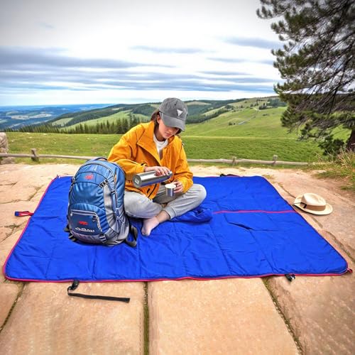 Camping Blanket Poncho, Large Wearable Blankets, 75 x 55 inch Cape, Windproof & Water-Repellent, Portable & Warm, for Outdoor, Sports, Travel, Car - color: Blue