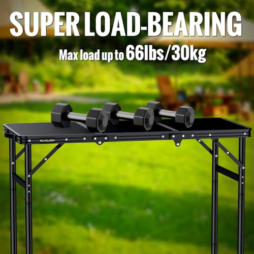 GARLLEN Folding Camping Table, 3 Adjustable Height Lightweight Folding Picnic Table, Aluminum Portable Foldable Outdoor Table for Grill, Camping, Grill, Threaded Install, 35.4" L x 15.7" W, Black - color: Black, size: Tabletop Size: 35.4"l X 15.7"w