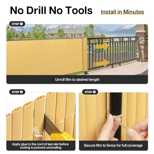 Paramondo PVC Privacy Fence Screen 14mm 3-Rib Reinforced Textured Fence Panel - No-Drill Balcony & Garden Cladding with Wind & UV Protection for Patio, Deck, Outdoor Privacy, 2×10 FT, Natural - color: Natural, size: 2×10 FT