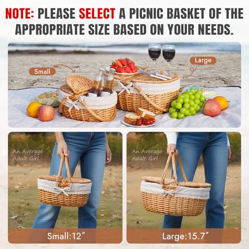Happypicnic 12" Picnic Basket - Small Wicker Basket with Foldable Handle Lid & Removable Liner | Cute Picnic Basket Toy Empty for Kids, Gift, Halloween, Christmas, Valentines, Easter, Birthday, Solid - color: Solid, size: Small