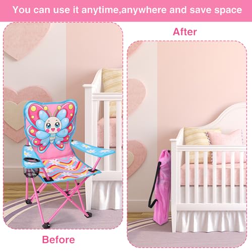 KABOER Kids Outdoor Folding Lawn and Camping Chair with Cup Holder and Carrying Bag, Children's Camping Chairs - color: Butterfly