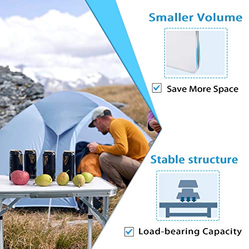 Camp Field Aluminum Folding Small Picnic Table, Adjustable Height Lightweight Portable Camping Table for Picnic Beach Outdoor Indoor (Small White) …