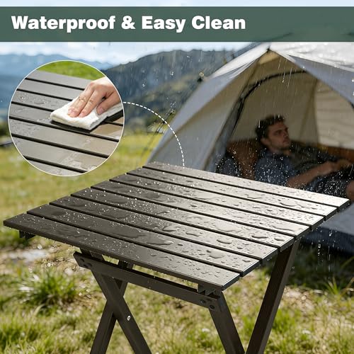 SUNNYFEEL Folding Camping Table - Lightweight Aluminum Portable Picnic Table, 18.5x18.5x24.5 Inch for Cooking, Beach, Hiking, Travel, Fishing, BBQ, Indoor Outdoor Small Foldable Camp Tables - color: Brown-1set