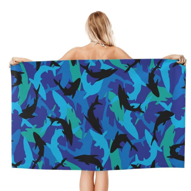 JOOCAR Blue Black Shark Beach Towel Cute Microfiber Beach Towels Blanket for Kids Bath Towels Big Extra Large XL Pool Towels Oversized Quick Dry Sandproof for Boys Men Summer Decor 30x 60 Inch - color: B4